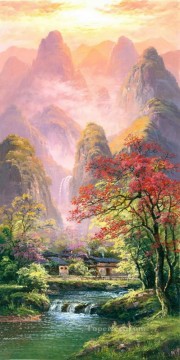 Landscapes Painting - Landscape Mountains Scenes with Tree Waterfall River 0 882 from China